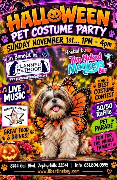 Sunday, Pet Halloween costume ball at the Monkey Bar!